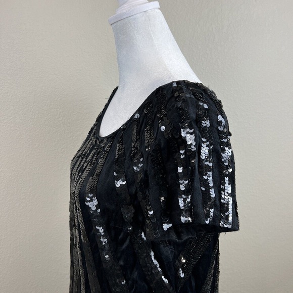 French Connection Dress Women Six Glitter Sequin Little Black Dress Short Sleeve - Picture 8 of 13